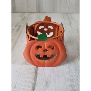 Halloween orange jack-o-lantern metal tealight holder home decor